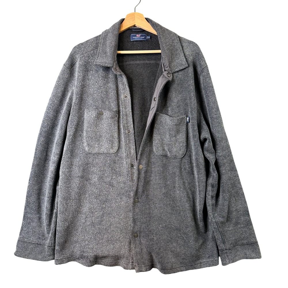 Vineyard Vines Performance Mens XL Gray Fleece Snap Front Shirt Jacket Shacket